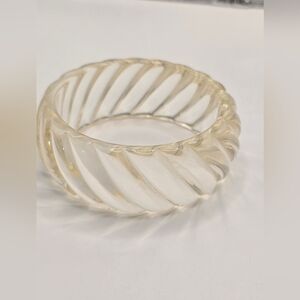 Vintage Clear Translucent Lucite Twisted Chunky Bangle Bracelet